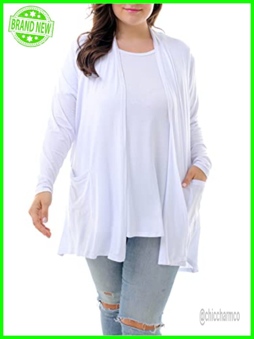 Plus Size Long Sleeve Lightweight Drape Cardigan with Pockets Open Front